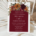 Invitación Rustic Burgundy Burnt Orange Floral Arch Wedding<br><div class="desc">This rustic wedding invitation features a beautiful watercolor burnt orange, burgundy floral and greenery arrangement. Personalize it with your details easily and quickly, simply press the customise it button to further re-arrange and format the style and placement of the text. Change the color of the arch to suit your color...</div>