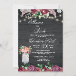Invitación Rustic Burgundy Mason Jar enciende ducha de novia
