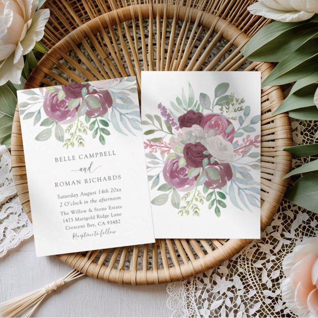 Invitación Rustic Burgundy Rose Watercolor Wedding  (Subido por el creador)
