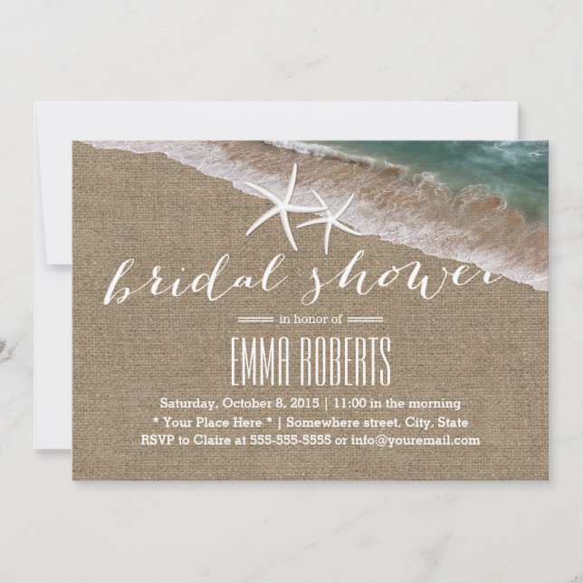 Invitación Rustic Burlap Beach & Starfish Bridal Shower (Anverso)