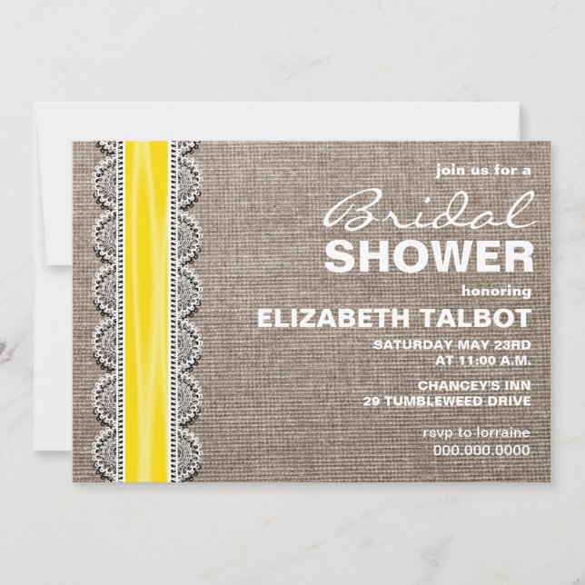 Invitación Rustic Burlap & Lace Bridal Shower (Anverso)