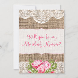 Invitación Rustic Burlap Lace ¿Serás mi empleada de honor?