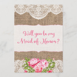 Invitación Rustic Burlap Lace ¿Serás mi empleada de honor?