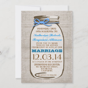Invitación Rustic Burlap Mason Jar Boda