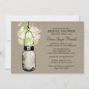 Invitación Rustic Burlap Mason Jar Wildflowers Ducha de novia