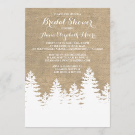 Invitación Rustic Burlap Pine Trees la ducha de invierno