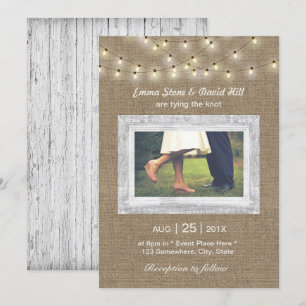 Invitación Rustic Burlap String ilumina a un elegante Boda fo