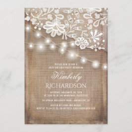 Invitación Rustic Burlap String Lights Lace Birday Party