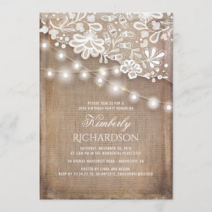 Invitación Rustic Burlap String Lights Lace Birday Party