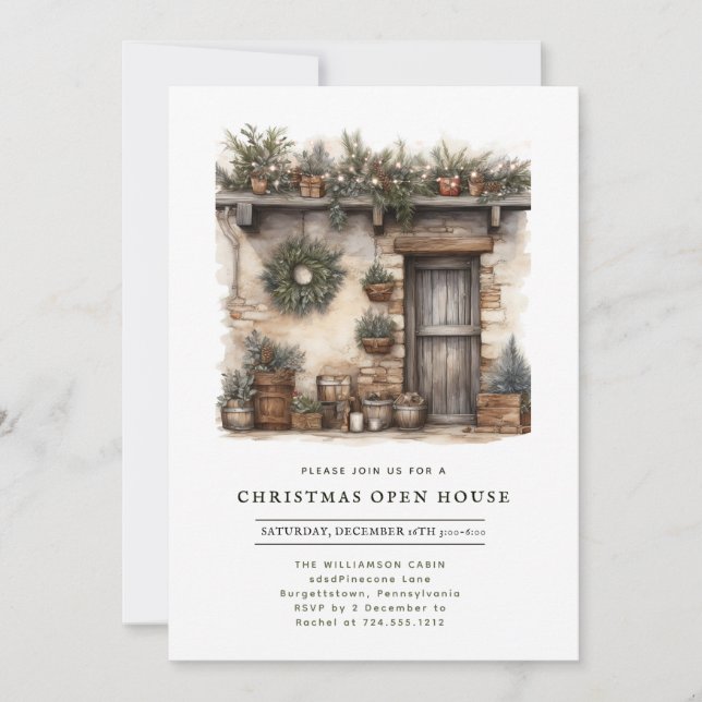 Invitación Rustic Cabin Christmas Open House  (Anverso)
