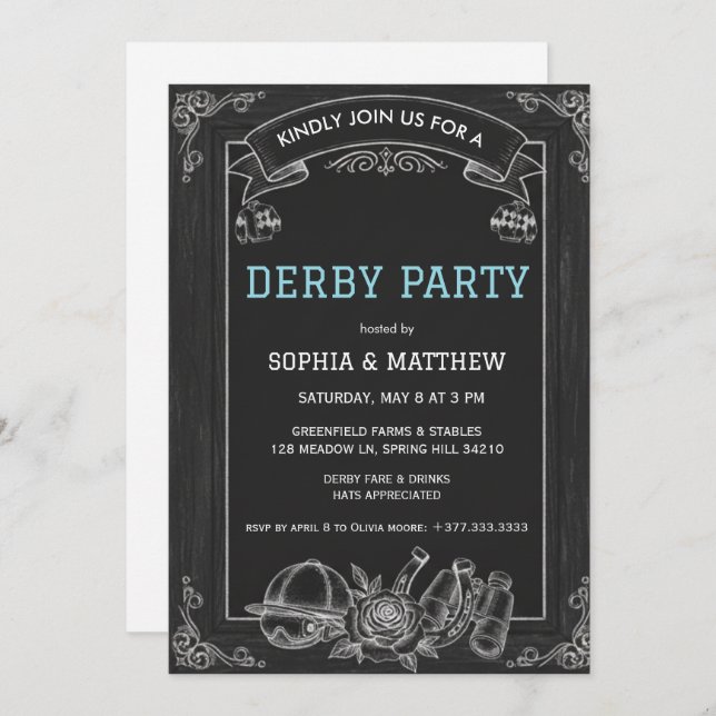 Invitación Rustic Chalkboard Derby Party Invitation (Anverso / Reverso)