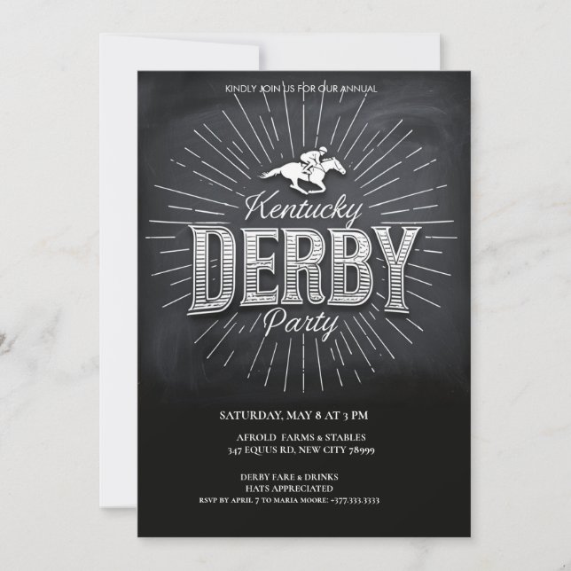 Invitación Rustic Chalkboard Kentucky Derby Party Invitation (Anverso)