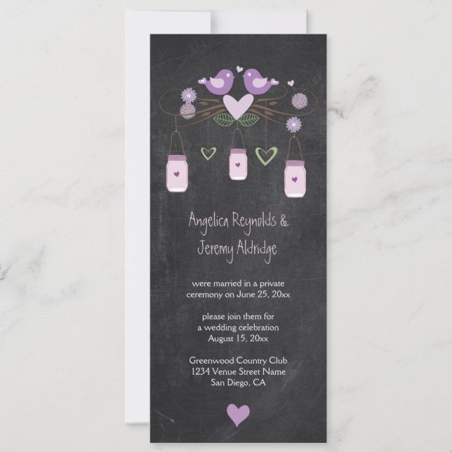 Invitación Rustic Chalkboard Love Birds Mason Jars (Anverso)