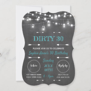 Invitación Rustic Chalkboard String ilumina sucia 30 cumpleañ
