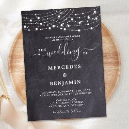 Invitación Rustic Chalkboard String Lights County Wedding