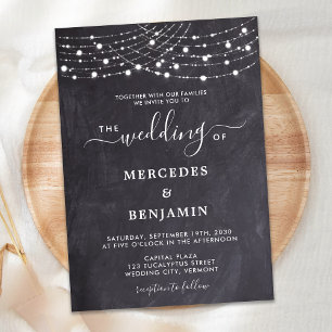 Invitación Rustic Chalkboard String Lights County Wedding