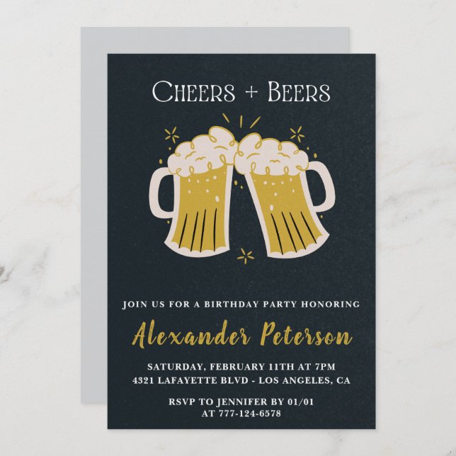 Invitación Rustic Cheers Beers Chalkboard Hombres 38 años (Anverso / Reverso)