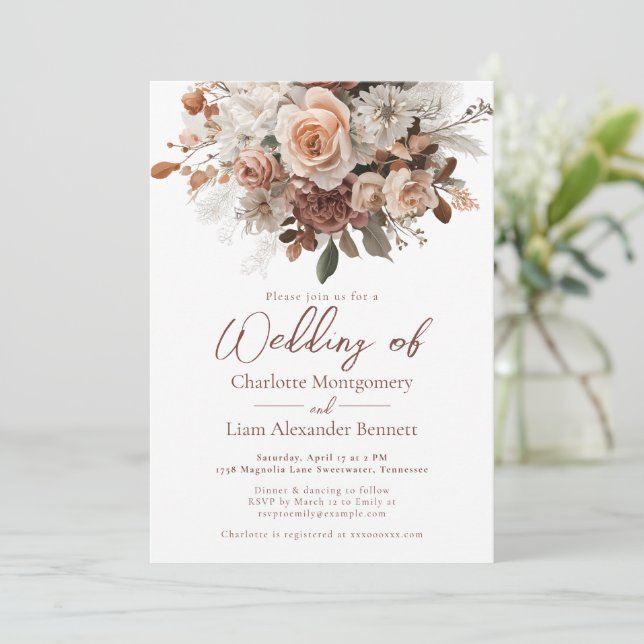 Invitación Rustic Chic Elegant Boho Blush Floral Wedding (Anverso de pie)