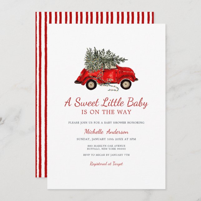 Invitación Rustic Christmas Baby Shower A Sweet Little Baby (Anverso / Reverso)