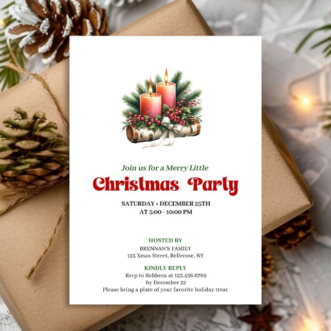 Invitación Rustic Christmas Candles Party Invite Card (Rustic Christmas Candles Party Invite Card)