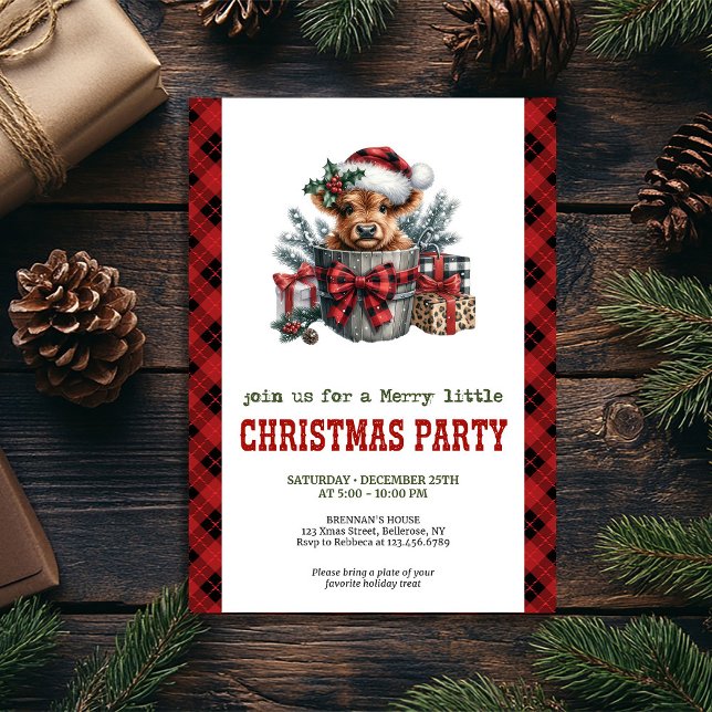 Invitación Rustic Christmas invitation with highland cow art (Rustic Christmas invitation with highland cow art)