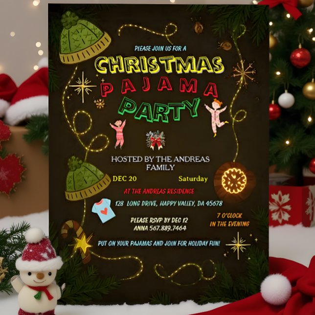 Invitación Rustic Christmas Pajama Gathering | Cabin Family (Subido por el creador)