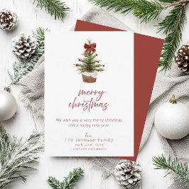Invitación Rustic Christmas Tree Red Bow Holiday Card