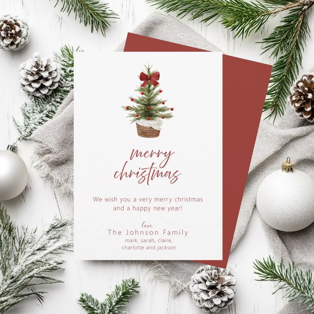 Invitación Rustic Christmas Tree Red Bow Holiday Card (Subido por el creador)