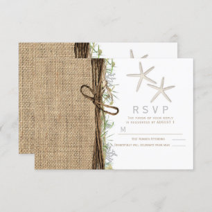 Invitación Rustic Coastal Beach Starfish Burlap Wedding RSVP 