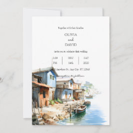 Invitación Rustic Coastal Fishing Village Boda