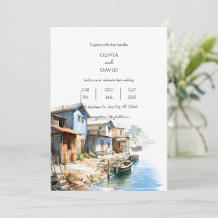 Invitación Rustic Coastal Fishing Village Boda