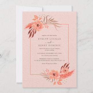 Invitación Rustic Coral Pink Floral Terracotta Wedding