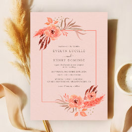 Invitación Rustic Coral Pink Floral Terracotta Wedding