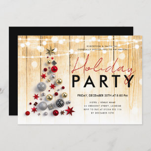 Invitación Rustic Corporate Xmas Tree Holiday String Luces
