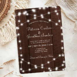 Invitación Rustic country barn wood string lights wedding