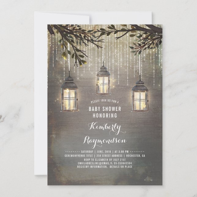 Invitación Rustic Country Lanterns Garden Baby Shower (Anverso)