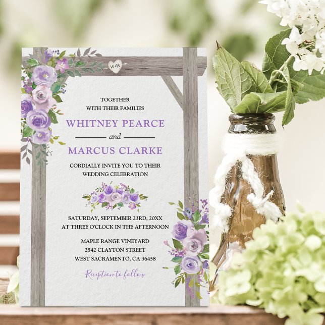 Invitación Rustic Country Purple Floral Wedding Pergola (Subido por el creador)