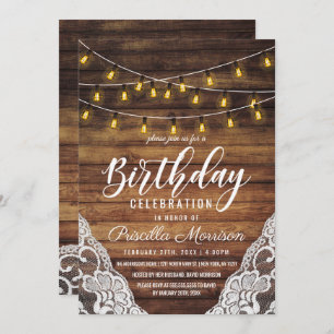 Invitación Rustic Country String ilumina el cumpleaños de Woo