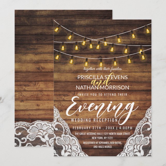 Invitación Rustic Country String ilumina la noche de Wood Lac (Anverso / Reverso)