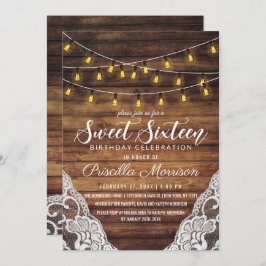 Invitación Rustic Country String ilumina Wood Lace Sweet 16