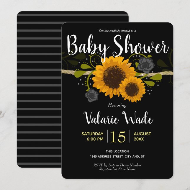 Invitación Rustic Country Sunflowers Baby Shower (Anverso / Reverso)