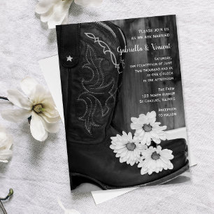 Invitación Rustic Cowboy Boots and Daisies Western Wedding