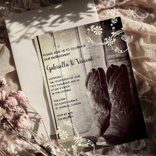 Invitación Rustic Cowboy Boots Ranch Floral Engagement Party