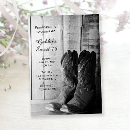Invitación Rustic Cowboy Boots Sweet 16 Barn Birthday Party