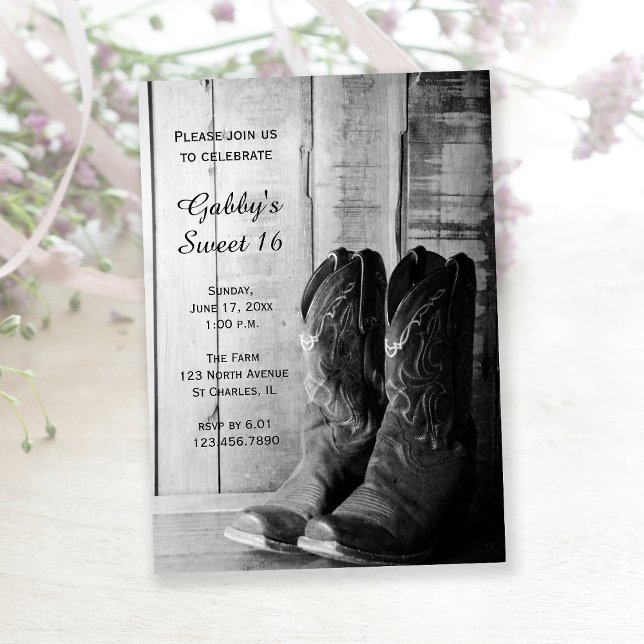 Invitación Rustic Cowboy Boots Sweet 16 Barn Birthday Party (Subido por el creador)