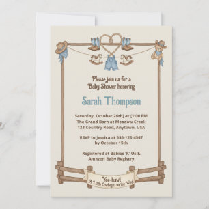 Invitación Rustic Cowboy Clothesline Boy Baby Shower