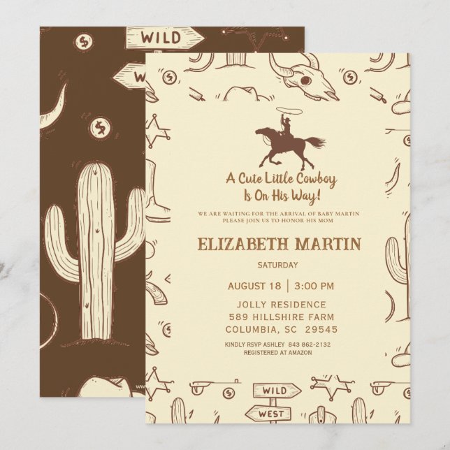 Invitación Rustic Cowboy Western Baby Shower (Anverso / Reverso)