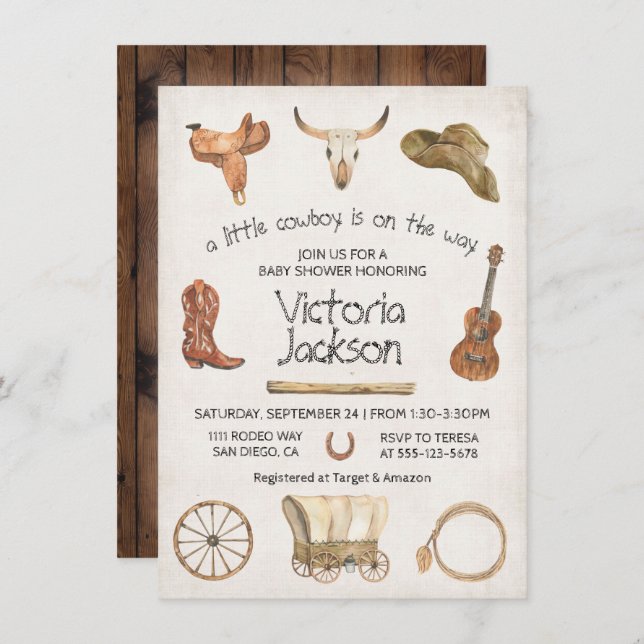 Invitación Rustic Cowboy Western Baby Shower (Anverso / Reverso)