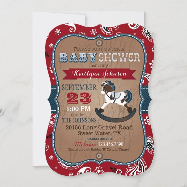 Invitación Rustic Cowboy Western Rockefeller Horse Baby Showe (Anverso)