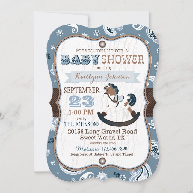 Invitación Rustic Cowboy Western Rockefeller Horse Baby Showe (Anverso)